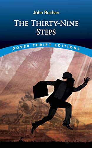 Book cover: "The Thirty-Nine Steps" with a silhouetted running man.