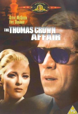 DVD cover for "The Thomas Crown Affair" featuring Steve McQueen and Faye Dunaway.