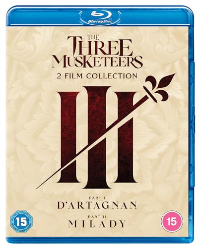 Blu-ray case for "The Three Musketeers" with swords and fleur-de-lis.