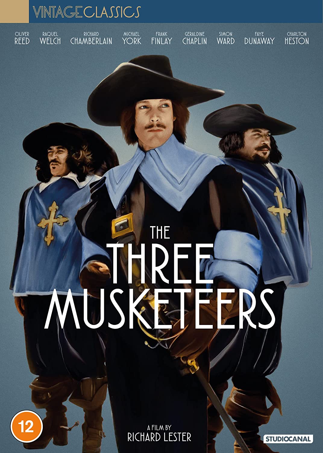 DVD cover for "The Three Musketeers" featuring four actors in costume.