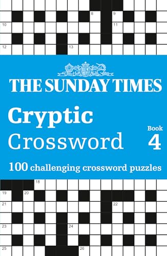Blue cover with crossword grid and white text: "The Sunday Times Cryptic Crossword Book 4".