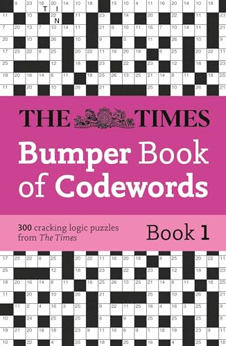 Book cover with a pink background and two codeword puzzle grids.