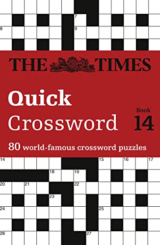 Red cover with "The Times Quick Crossword Book 14" and partial puzzle grid.