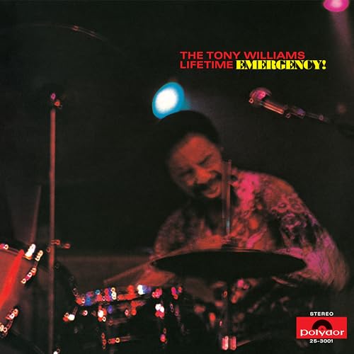 Album cover for "Emergency!" by The Tony Williams Lifetime, featuring a drummer.