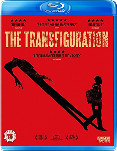Blu-ray cover for The Transfiguration featuring a silhouette of a boy with a long shadow.