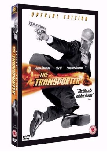 DVD cover for "The Transporter" featuring Jason Statham in action.