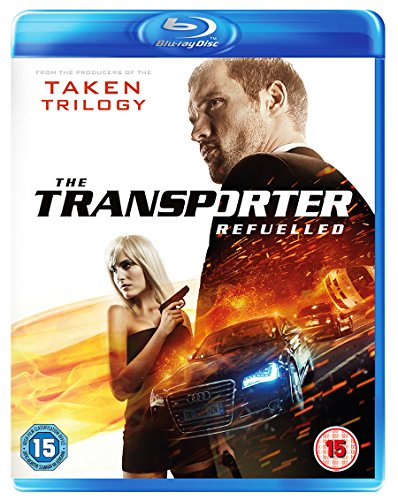 Blu-ray cover for "The Transporter Refuelled" featuring Jason Statham and a woman with a gun.