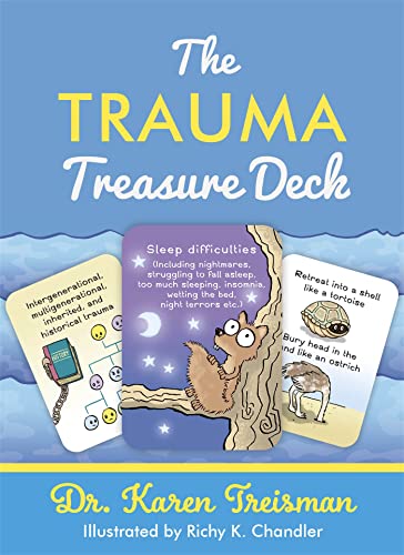 Book cover featuring three illustrated cards with text and drawings on a blue background.