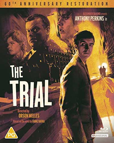 “The Trial” Blu-ray cover featuring actors Anthony Perkins and Jeanne Moreau.