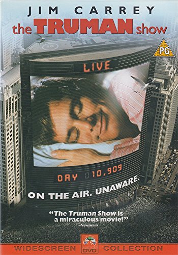 DVD cover for "The Truman Show" featuring Jim Carrey and a cityscape.