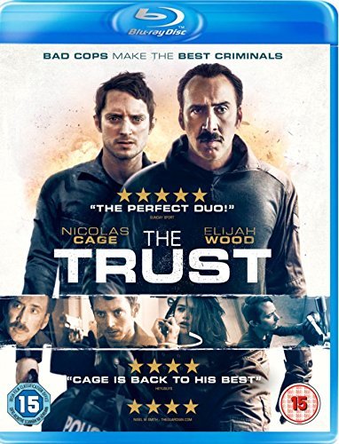 Blu-ray cover for The Trust featuring Nicolas Cage and Elijah Wood.