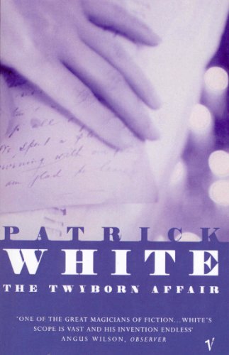 Book cover: hands clasped over old letter, title “The Twyborn Affair” by Patrick White.