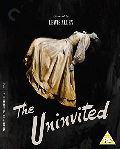 Blu-ray cover for "The Uninvited," showing a woman falling backwards.