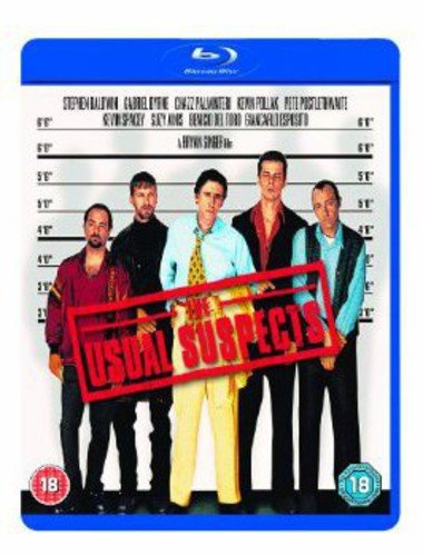Blu-ray cover for "The Usual Suspects" featuring a police lineup of five men.
