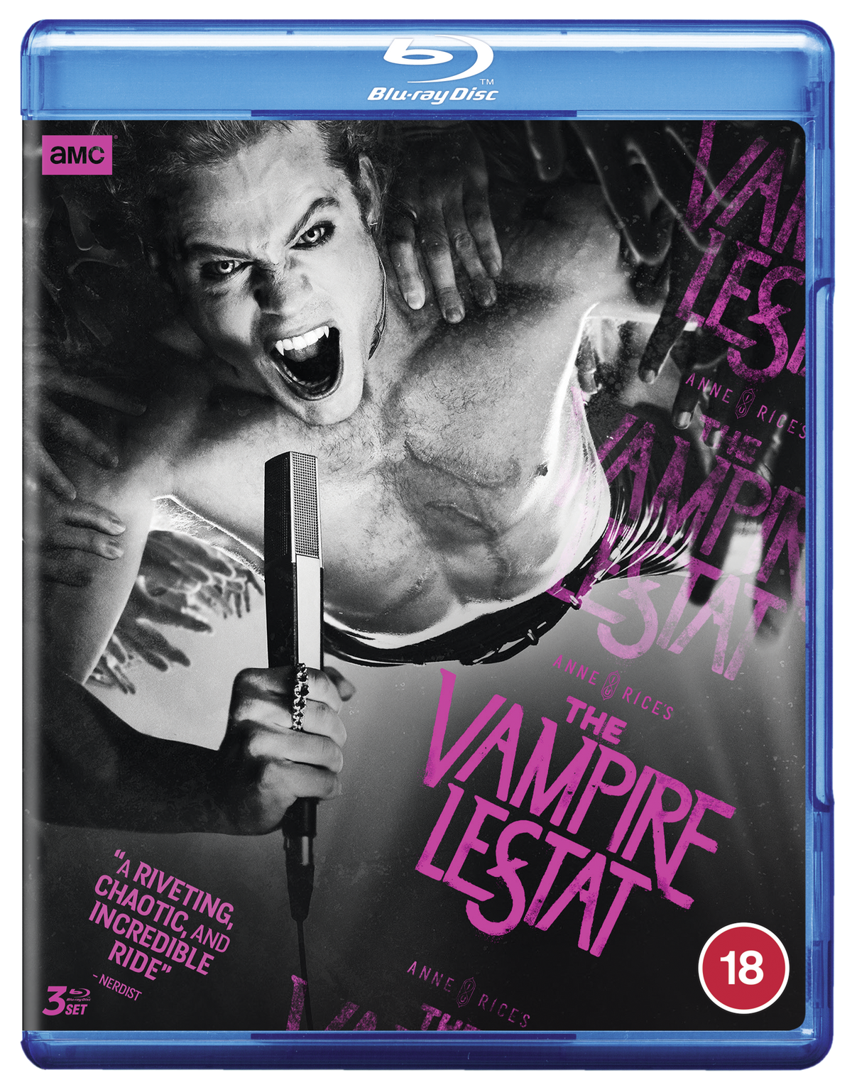 Blu-ray cover for "The Vampire Lestat" featuring a vampire and microphone.