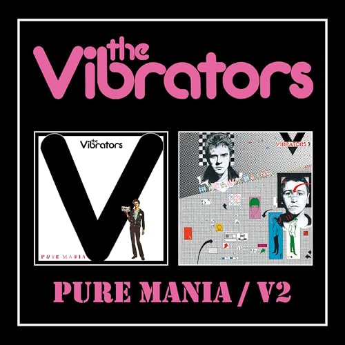 Album cover for The Vibrators’ “Pure Mania/V2” featuring band members.