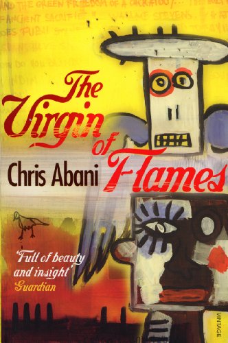 Book cover: “The Virgin of Flames” with abstract, colorful artwork.