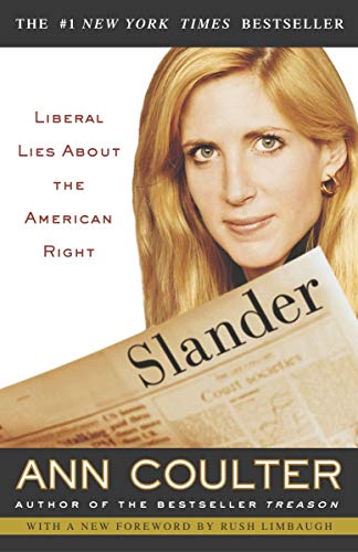 Book cover featuring Ann Coulter and a newspaper with the word "Slander".