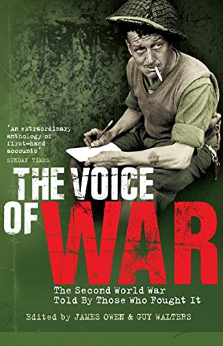Book cover: "The Voice of War" featuring a soldier writing.