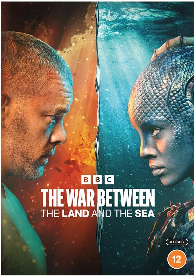 DVD cover showing a human man facing a sea creature with a 12 rating.