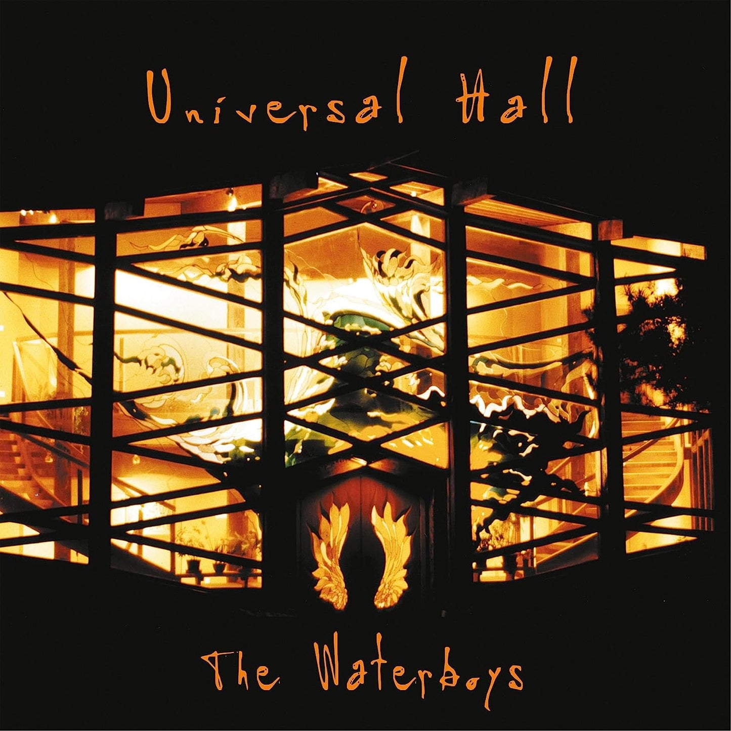 "Album cover with a staircase and orange text on a black background."