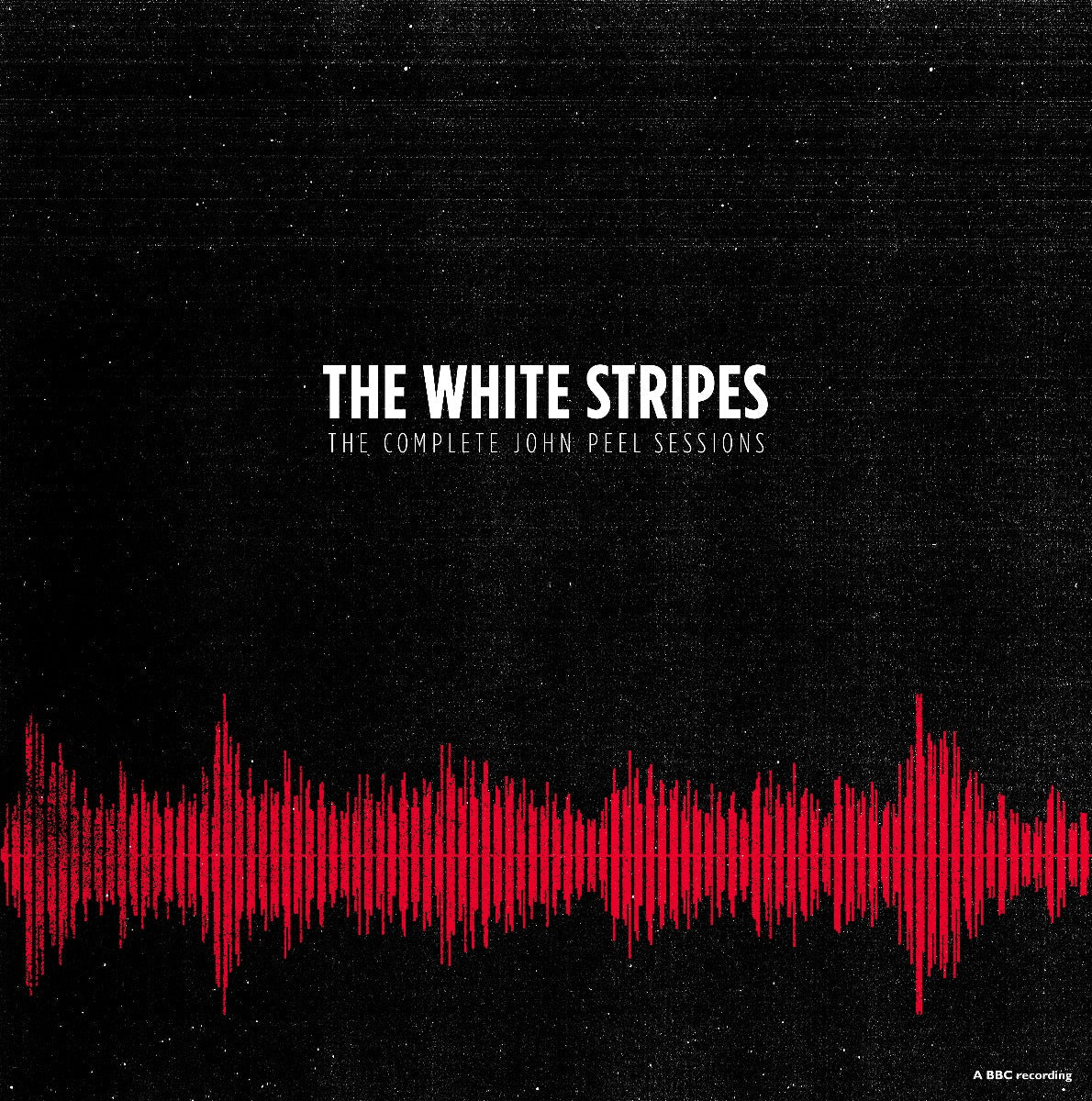 "Black album cover with white text and red sound wave graphic."