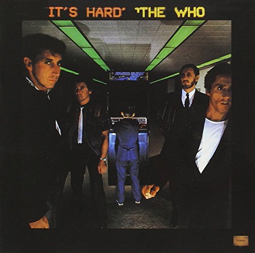 The Who album cover, "It's Hard," featuring four men in a hallway.