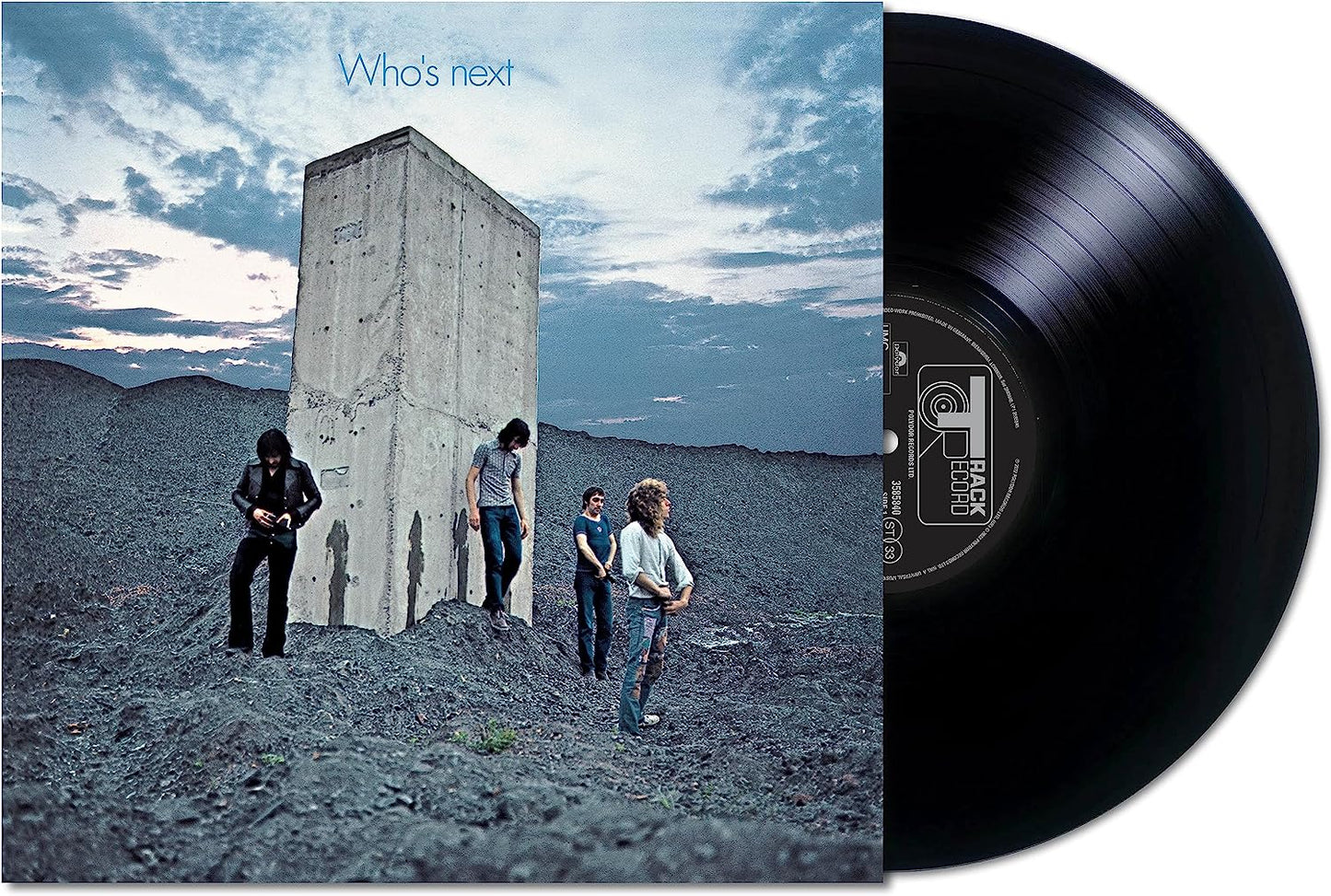 The Who's Next album cover showing four men near a concrete monolith with vinyl record.