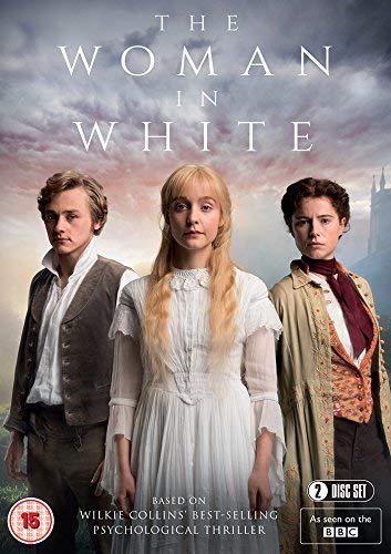 DVD cover of "The Woman In White" featuring three characters in period clothing.