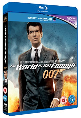 Blu-ray case for "The World Is Not Enough" featuring Pierce Brosnan as James Bond.