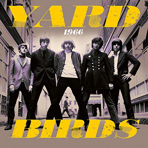 "Album cover featuring black-and-white image of The Yardbirds band members standing on a street."