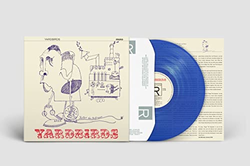 Yardbirds album cover with a cartoon engineer and a transparent blue vinyl record.