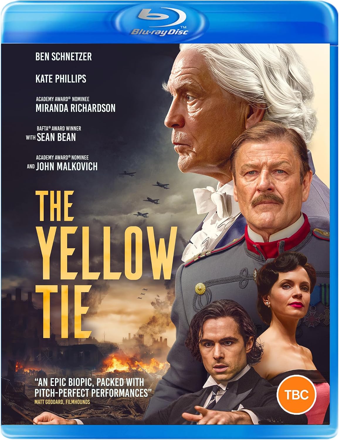 Blu-ray cover for "The Yellow Tie" featuring Sean Bean and John Malkovich.