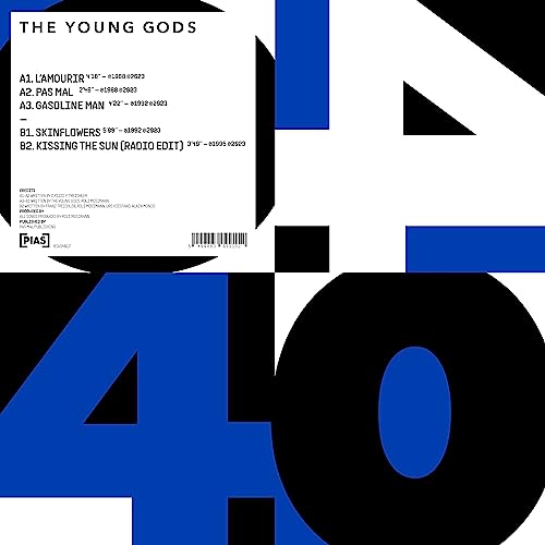 Vinyl record cover: blue and white geometric design with tracklist and “40”.