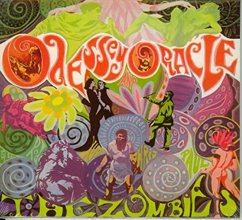 Psychedelic album cover art for The Zombies Odessey and Oracle with colorful swirling patterns.