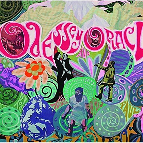 Vibrant psychedelic album cover with swirling patterns, flowers, and surreal human figures.