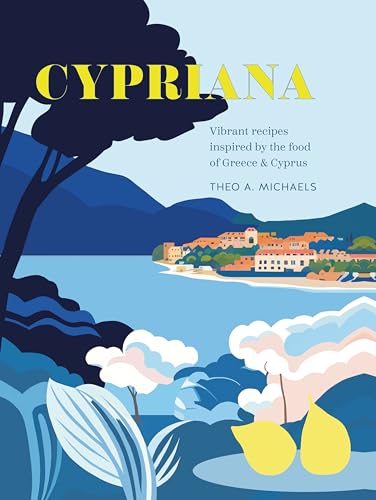 Cookbook cover with illustrated coastal landscape, fruit, and title "Cypriana".