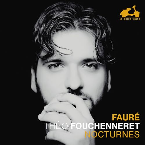 Black and white portrait of pianist Théo Fouchenneret with album title.