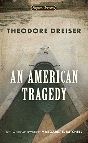 Book cover of An American Tragedy featuring a canoe on a calm lake.