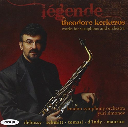 CD cover featuring Theodore Kerkezos with a saxophone and orchestra details.