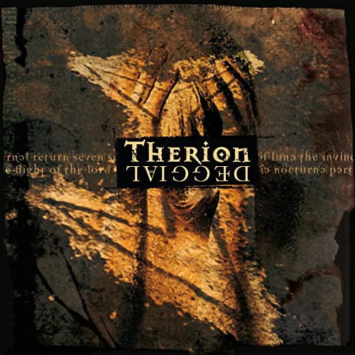 CD cover for Therion's Deggial featuring a textured, golden abstract figure on dark background.