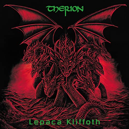 Album cover for Therion’s “Lepaca Kliffoth” featuring a multi-headed dragon in red.