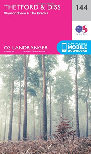 Ordnance Survey Landranger map 144, showing Thetford, Diss, and Breckland area.