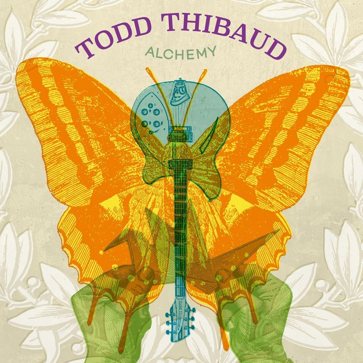 CD cover: butterfly with a guitar body, teal and orange tones.