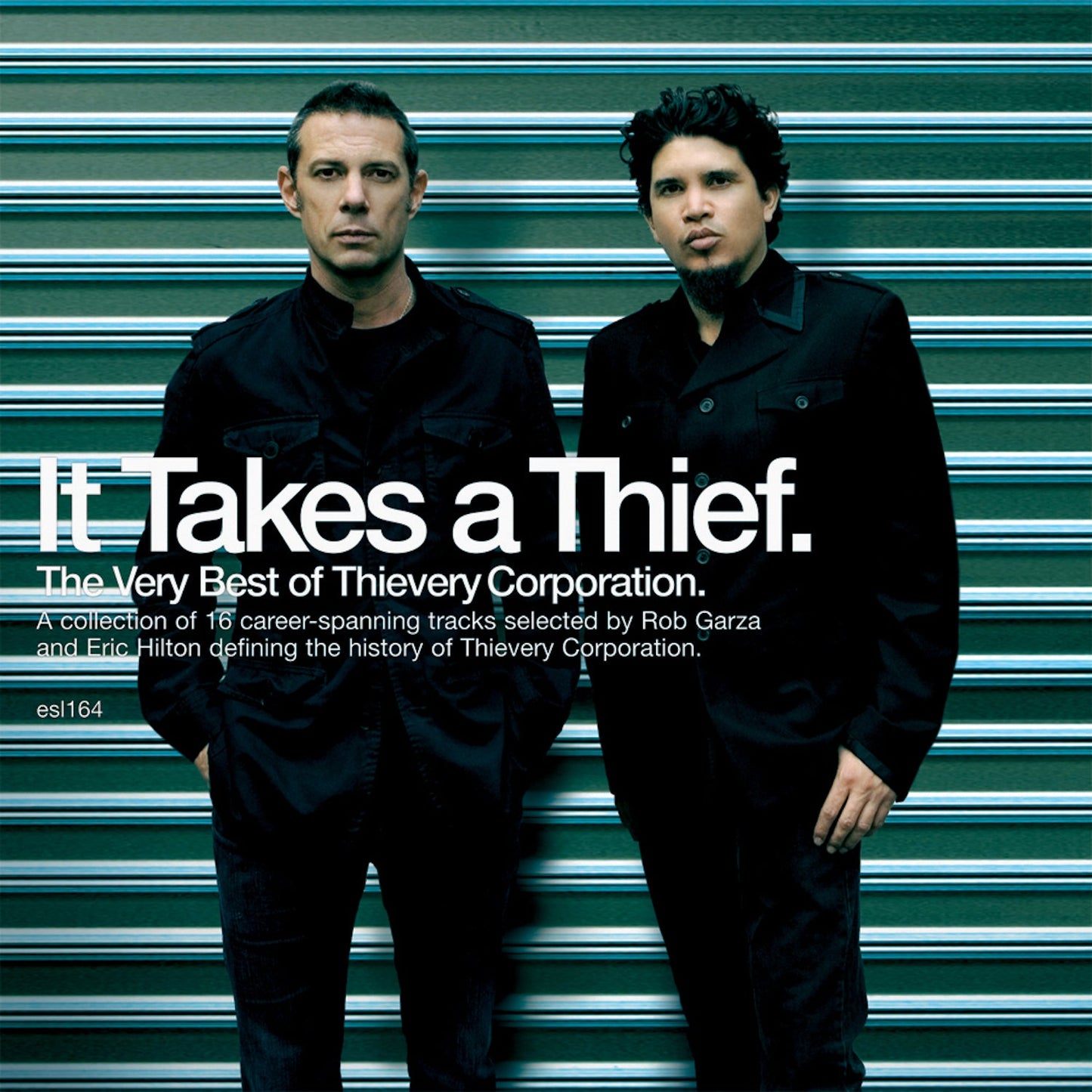 CD cover for Thievery Corporation’s “It Takes a Thief” featuring two men.