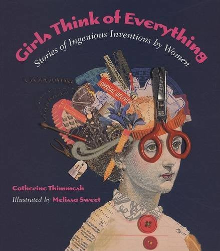 Book cover: collage of inventions atop a woman’s portrait.