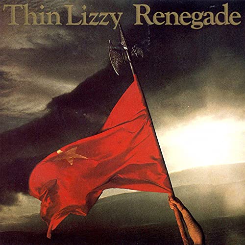 A hand holds a red flag with a gold star and a battle axe.