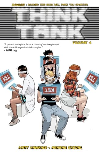 Comic book cover: four people blindfolded, holding "KILL" signs.