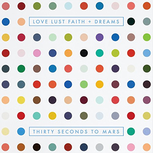 Album cover for Thirty Seconds to Mars with colorful polka dots.