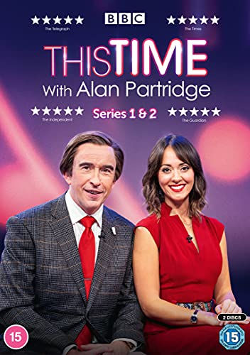 DVD cover for This Time With Alan Partridge featuring two presenters against purple background.